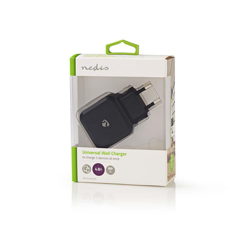 Nedis WCHAU484ABK Wandoplader 4,8 A 2 Uitgangen Usb-a Zwart