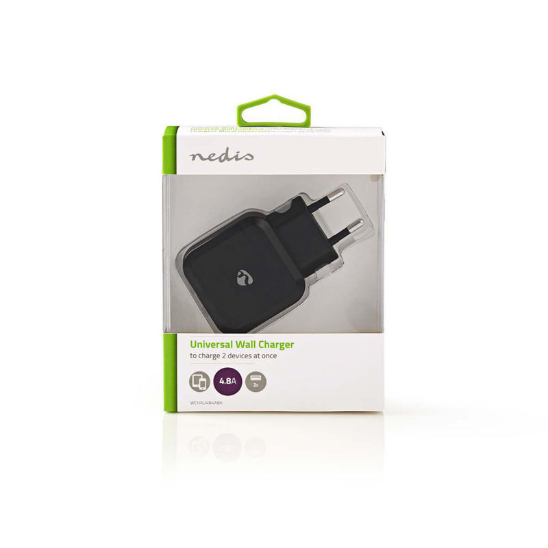 Nedis WCHAU484ABK Wandoplader 4,8 A 2 Uitgangen Usb-a Zwart