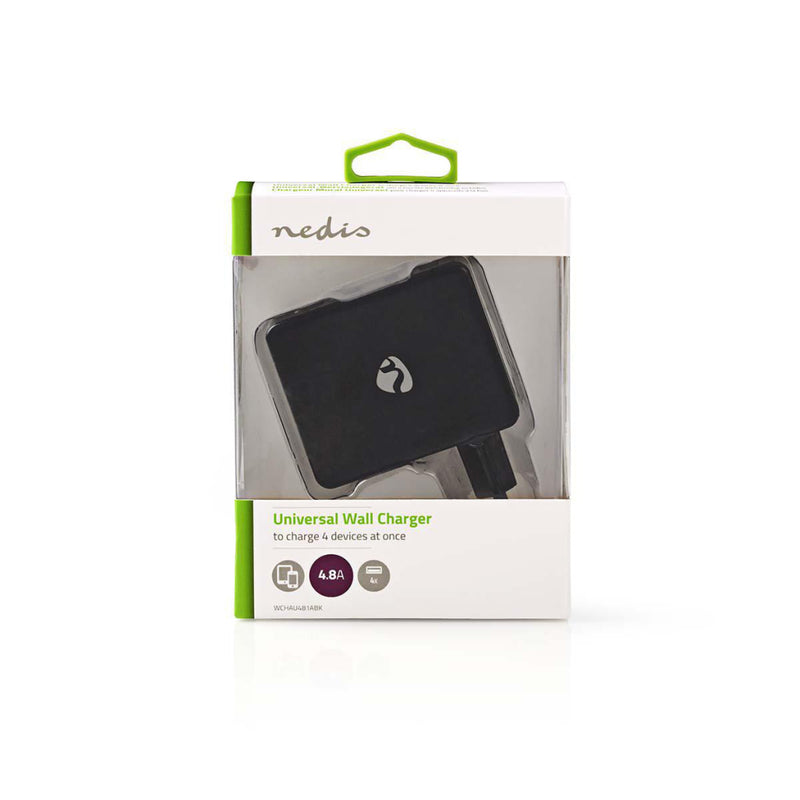 Nedis WCHAU481ABK Wandoplader 4,8 A 4 Uitgangen Usb-a Zwart