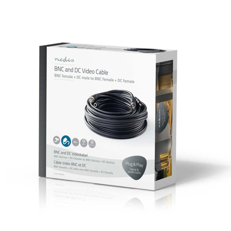 Nedis CCTVCA10BK100 Cctv-beveiligingskabel Bnc / Dc Rg59 10 M Voorgemonteerde Connectoren