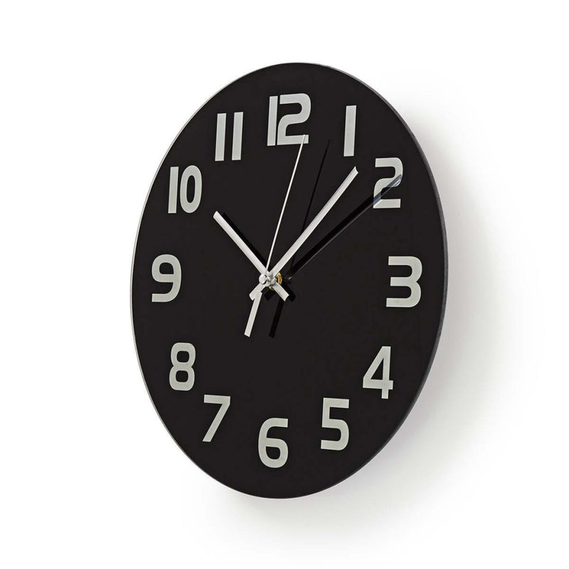 Nedis CLWA006GL30BK Ronde Wandklok Diameter 30 Cm Eenvoudig Te Lezen Cijfers Zwart