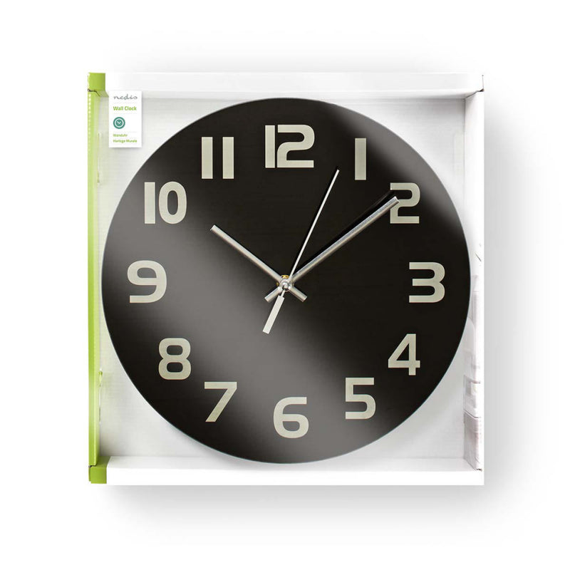 Nedis CLWA006GL30BK Ronde Wandklok Diameter 30 Cm Eenvoudig Te Lezen Cijfers Zwart