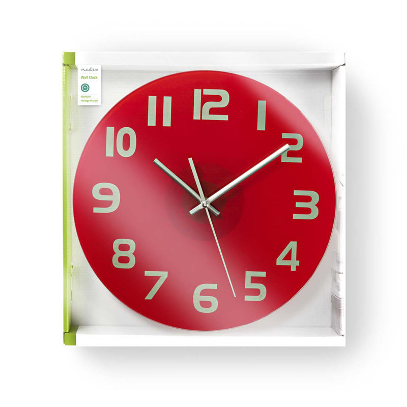 Nedis CLWA006GL30RD Ronde Wandklok Diameter 30 Cm Eenvoudig Te Lezen Cijfers Helder-rood