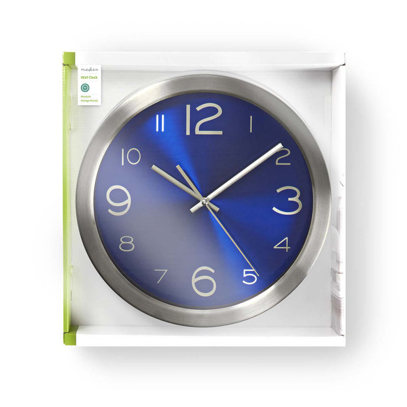 Nedis CLWA010MT30BU Ronde Wandklok Diameter 30 Cm Blauw & Roestvrijstaal