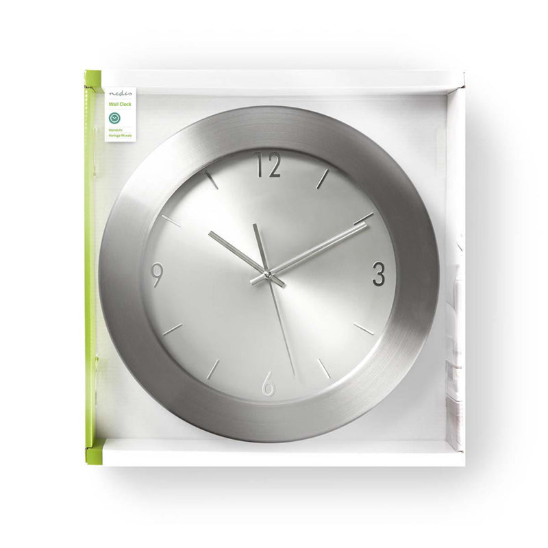 Nedis CLWA011MT35AL Ronde Wandklok Diameter 35 Cm Roestvrij Staal