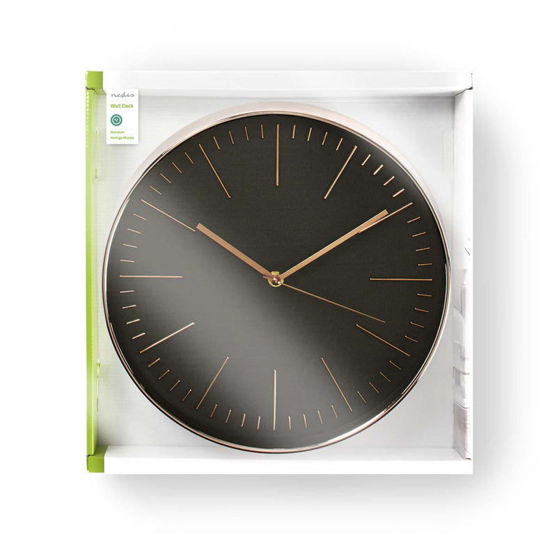 Nedis CLWA013PC30BK Ronde Wandklok Diameter 30 Cm Zwart & Roze-goud