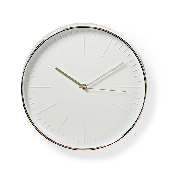 Nedis CLWA013PC30SR Ronde Wandklok Diameter 30 Cm Wit &amp; Zilver