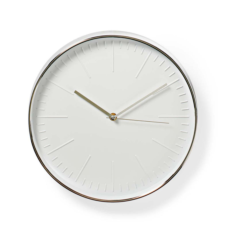 Nedis CLWA013PC30SR Ronde Wandklok Diameter 30 Cm Wit &amp; Zilver