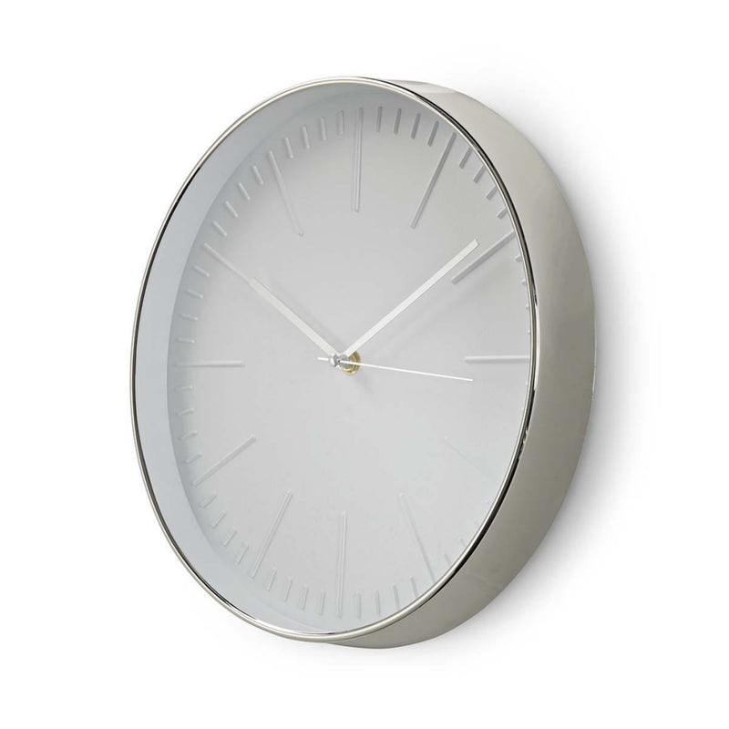 Nedis CLWA013PC30SR Ronde Wandklok Diameter 30 Cm Wit &amp; Zilver