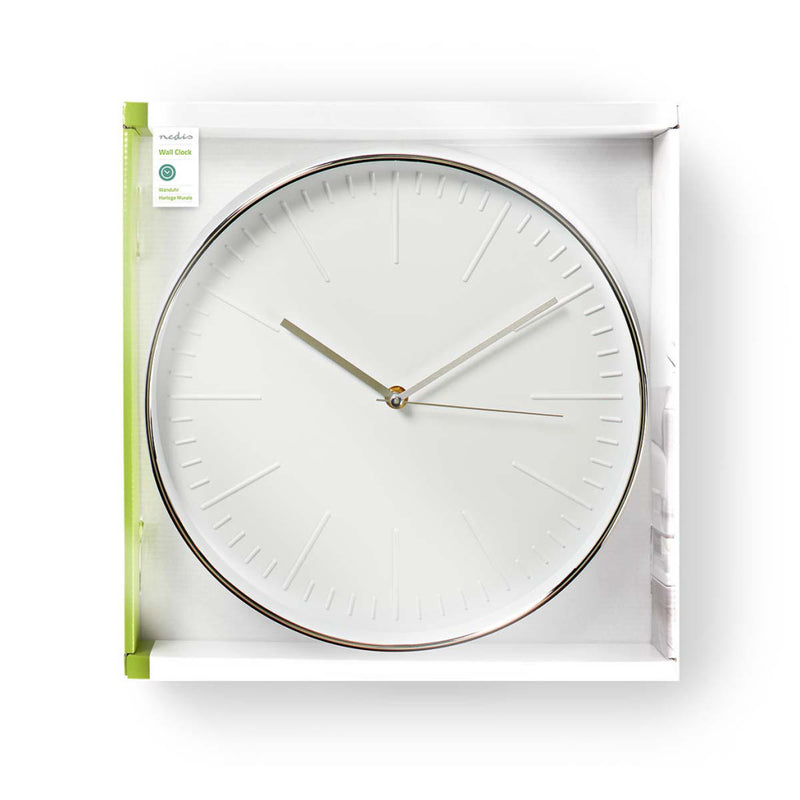 Nedis CLWA013PC30SR Ronde Wandklok Diameter 30 Cm Wit &amp; Zilver