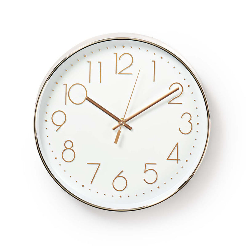 Nedis CLWA015PC30RE Ronde Wandklok Diameter 30 Cm Wit & Metallic