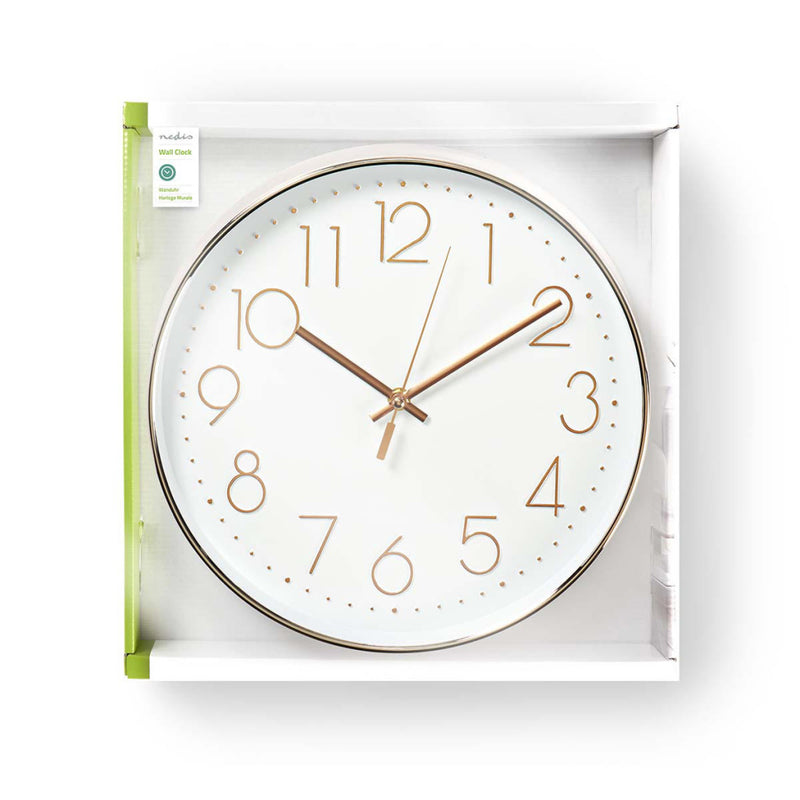 Nedis CLWA015PC30RE Ronde Wandklok Diameter 30 Cm Wit & Metallic