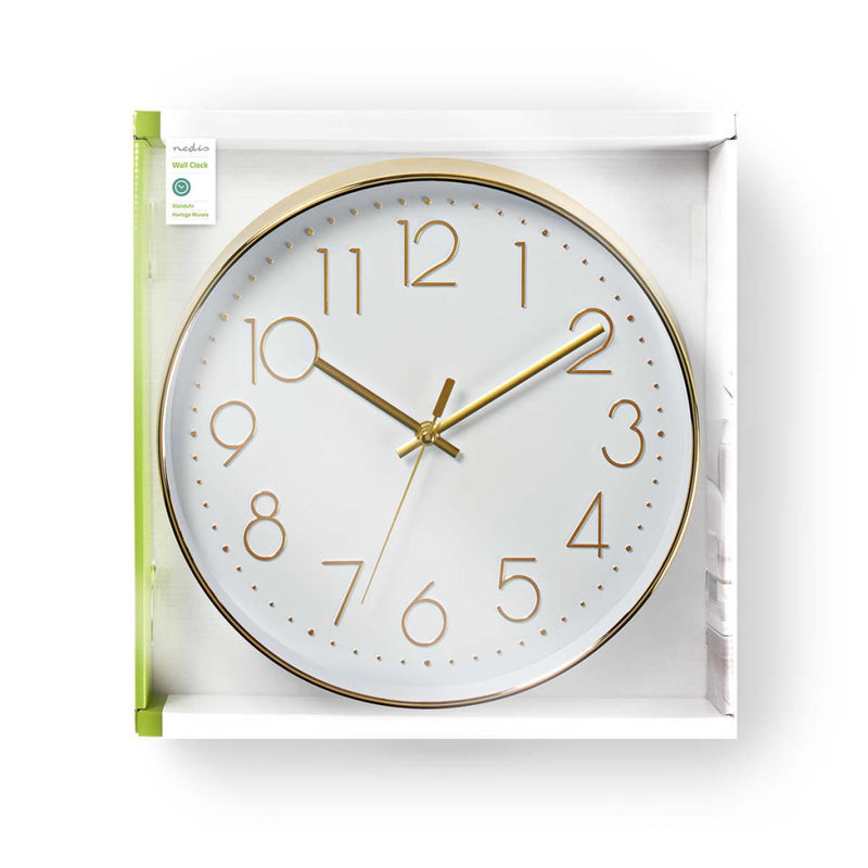 Nedis CLWA015PC30GD Ronde Wandklok Diameter 30 Cm Eenvoudig Te Lezen Cijfers Goud