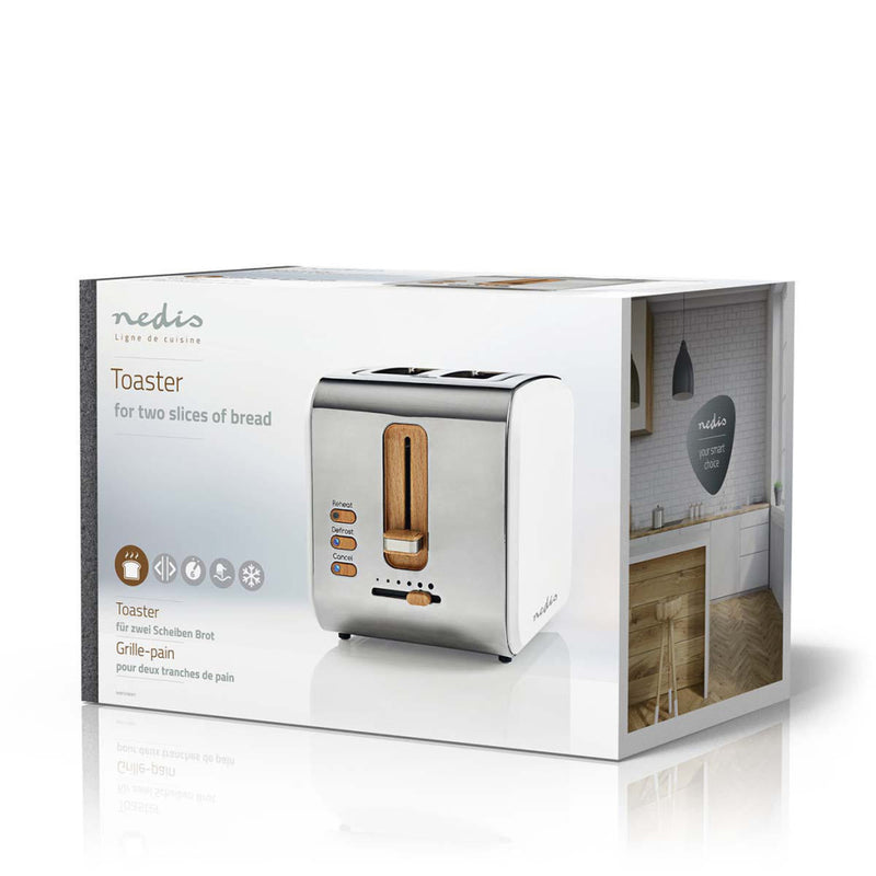 Nedis KABT510EWT Broodrooster 2 Brede Sleuven Soft-touch Wit
