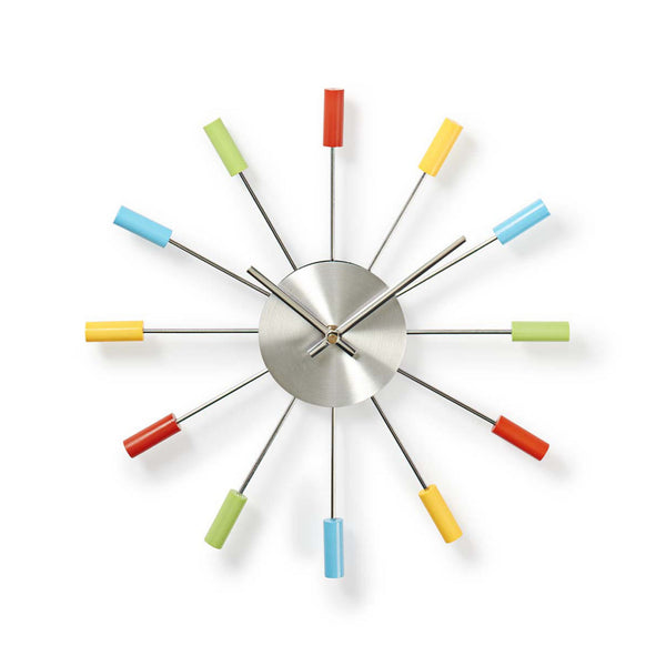 Nedis CLWA004VA34 Ronde Wandklok Diameter 34 cm Multicolour/Zilver/Hout/Metaal