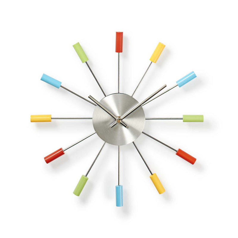 Nedis CLWA004VA34 Ronde Wandklok Diameter 34 cm Multicolour/Zilver/Hout/Metaal