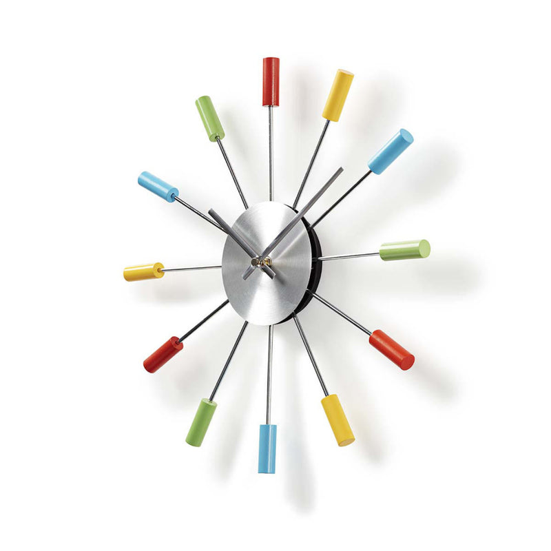 Nedis CLWA004VA34 Ronde Wandklok Diameter 34 cm Multicolour/Zilver/Hout/Metaal
