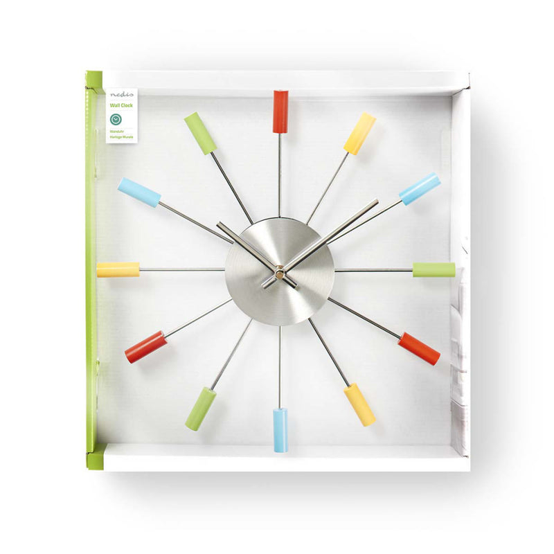 Nedis CLWA004VA34 Ronde Wandklok Diameter 34 cm Multicolour/Zilver/Hout/Metaal