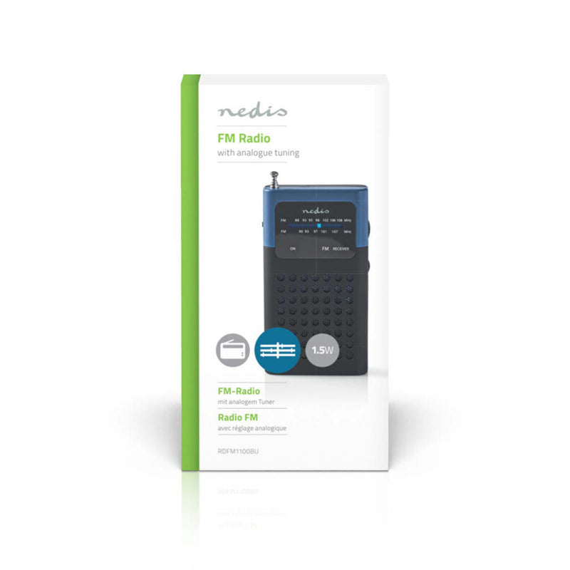 Nedis RDFM1100BU Fm-radio 1,5 W Zakformaat Zwart / Blauw