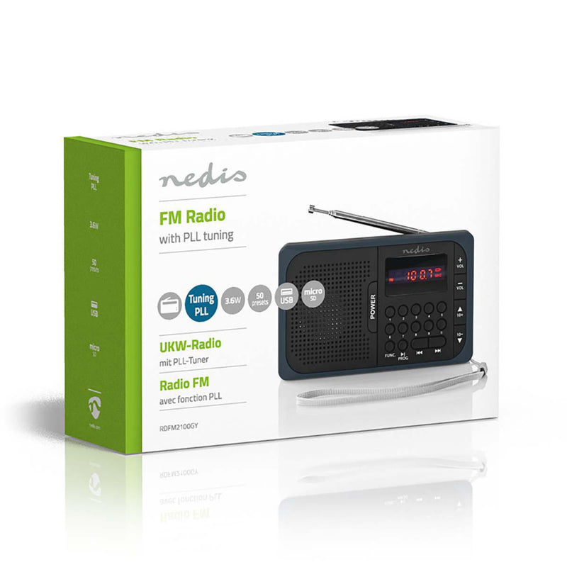 Nedis RDFM2100GY Fm-radio 3,6 W Usb-poort & Microsd-kaartsleuf Zwart / Grijs