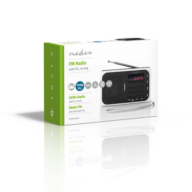 Nedis RDFM2100WT Fm-radio 3,6 W Usb-poort & Microsd-kaartsleuf Zwart / Wit