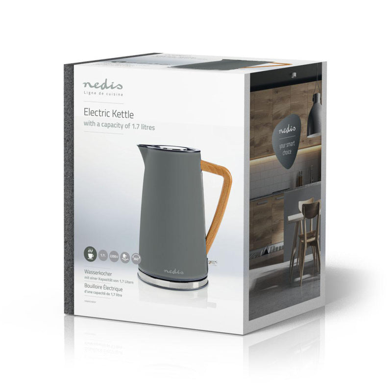 Nedis KAWK510EGY Waterkoker 1,7L 2200W Soft-Touch Grijs