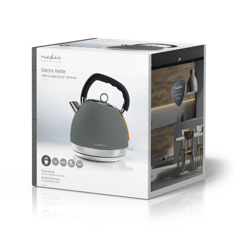 Nedis KAWK520EGY Waterkoker 1,8L 2200W Soft-Touch Grijs