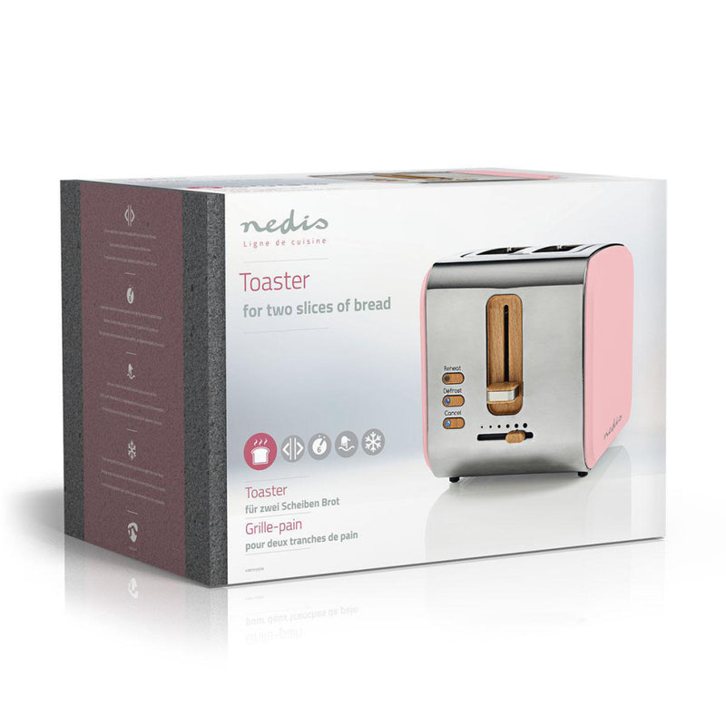 Nedis KABT510EPK Broodrooster 2 Brede Sleuven Soft-touch Roze