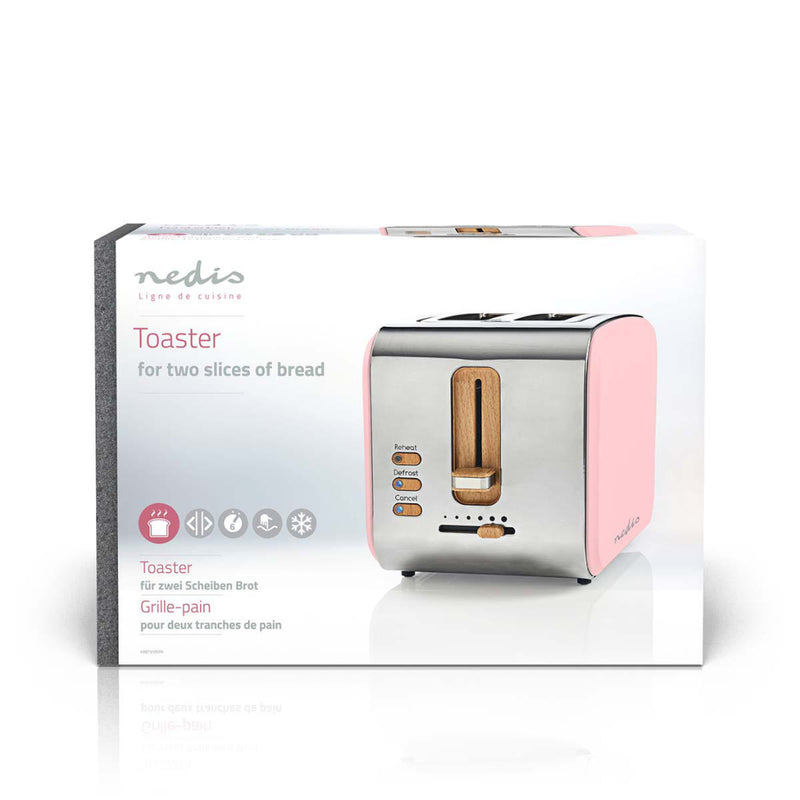 Nedis KABT510EPK Broodrooster 2 Brede Sleuven Soft-touch Roze
