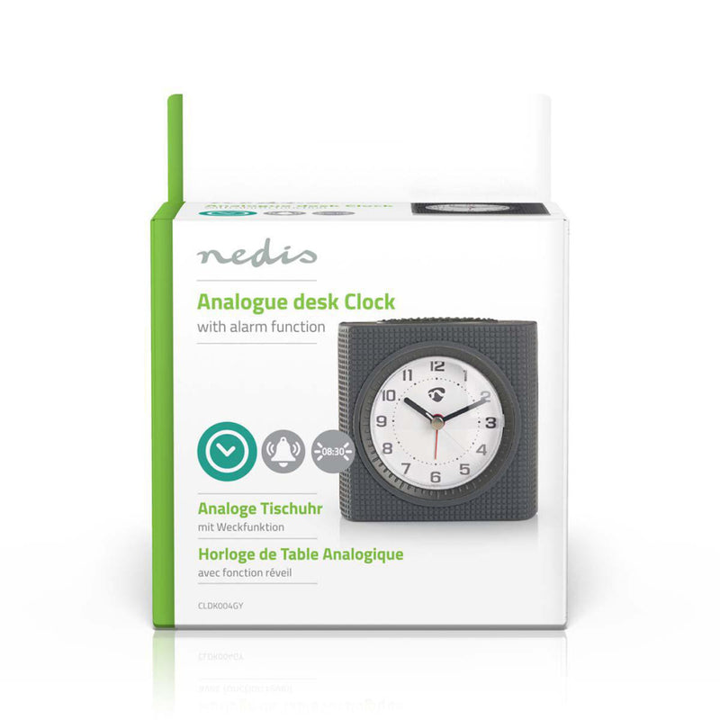 Nedis CLDK004GY Analoge Bureauklok Met Alarm Vierkant Grijs