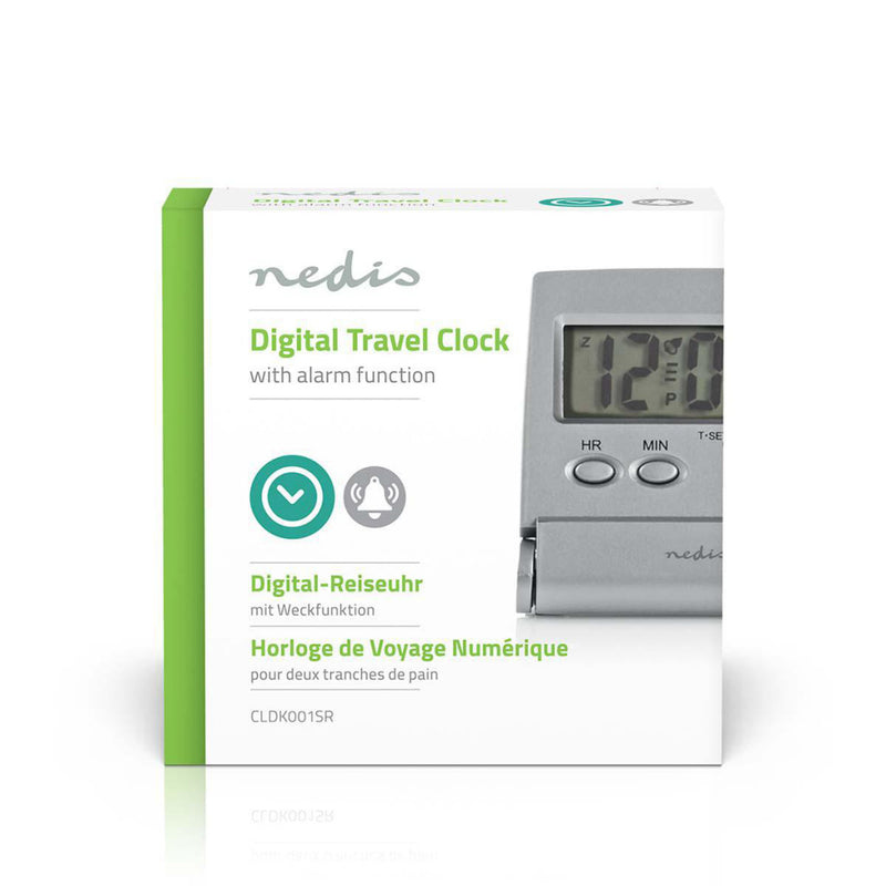 Nedis CLDK001SR Digitale Reiswekker Slank Opvouwbaar Zilver