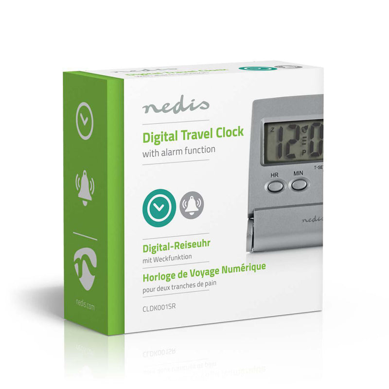 Nedis CLDK001SR Digitale Reiswekker Slank Opvouwbaar Zilver