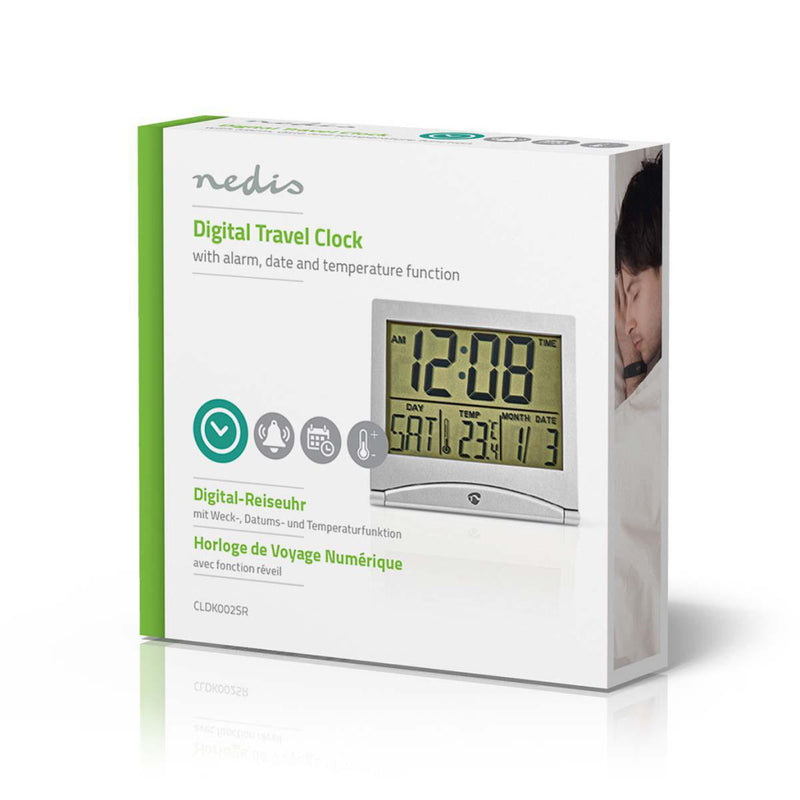 Nedis CLDK002SR Digitale Reiswekker Datum/temperatuur Zilver