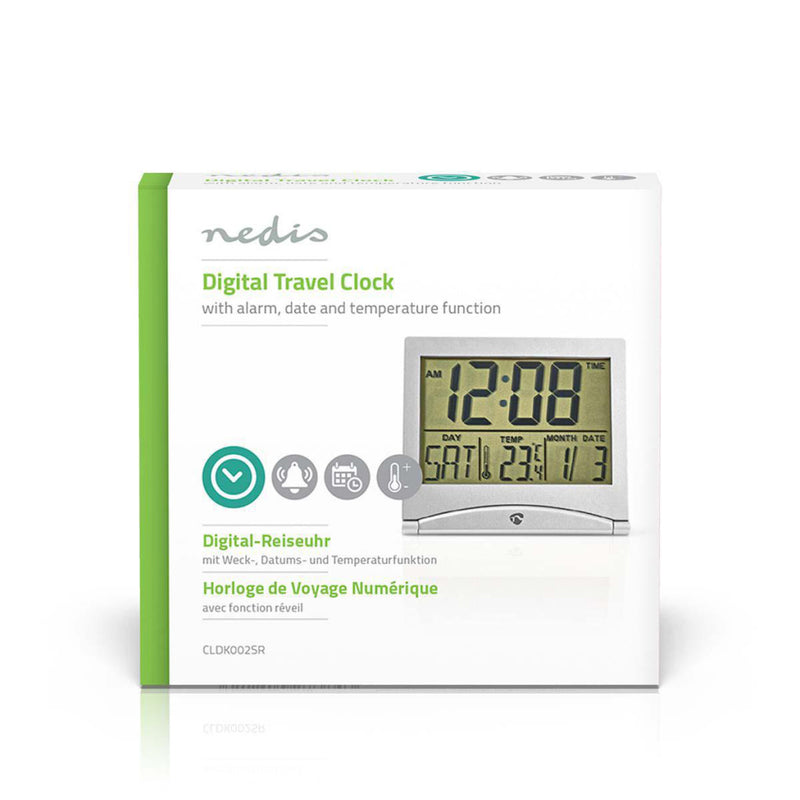 Nedis CLDK002SR Digitale Reiswekker Datum/temperatuur Zilver