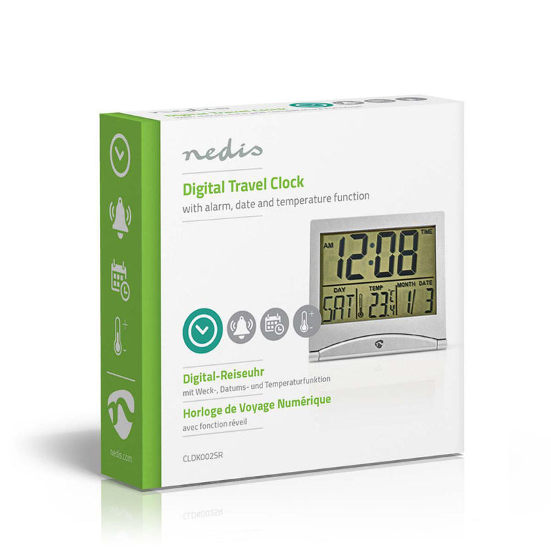 Nedis CLDK002SR Digitale Reiswekker Datum/temperatuur Zilver