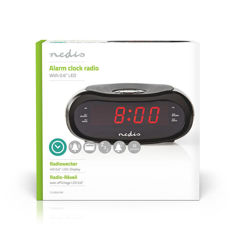 Nedis CLAR001BK Digitale Wekkerradio Led Van 0,6" Fm 20 Voorkeuze-instellingen Sluimeren