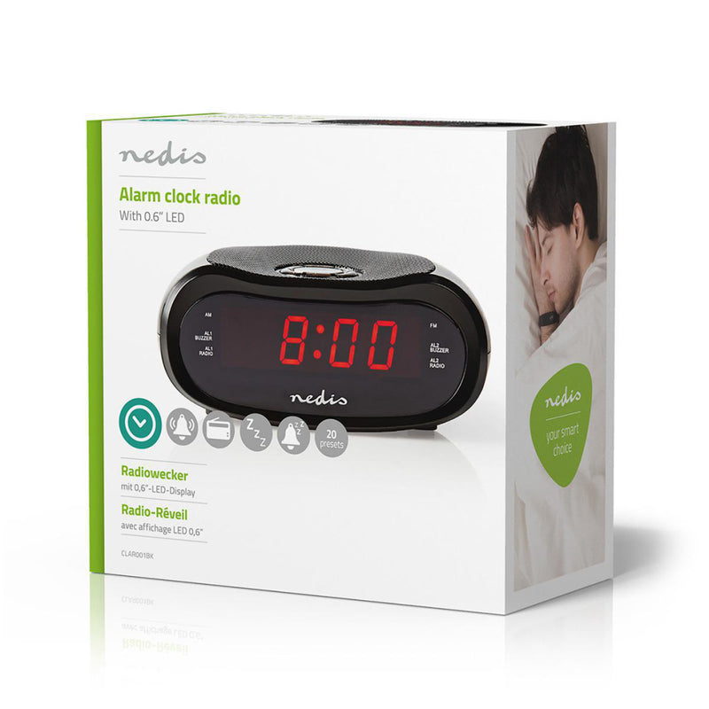 Nedis CLAR001BK Digitale Wekkerradio Led Van 0,6" Fm 20 Voorkeuze-instellingen Sluimeren
