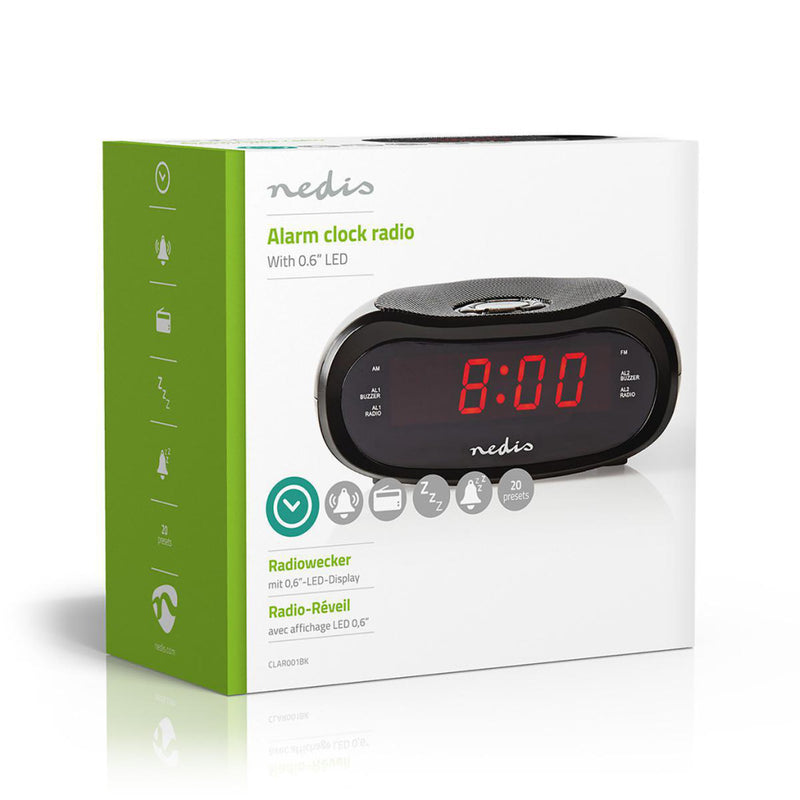 Nedis CLAR001BK Digitale Wekkerradio Led Van 0,6" Fm 20 Voorkeuze-instellingen Sluimeren