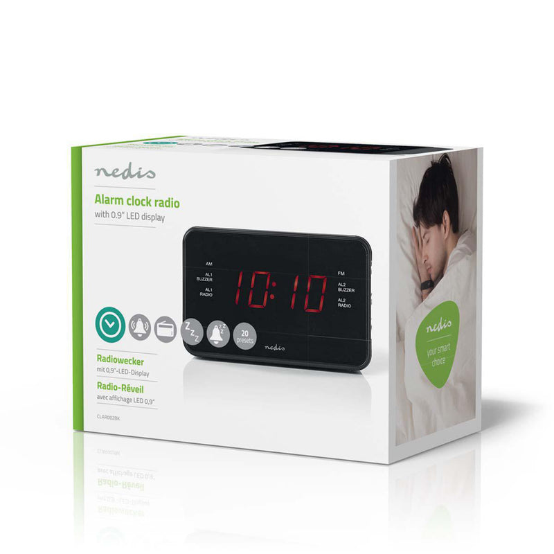 Nedis CLAR002BK Digitale Wekkerradio Led Van 0,9&quot; Fm 20 Voorkeuze-instellingen Sluimeren