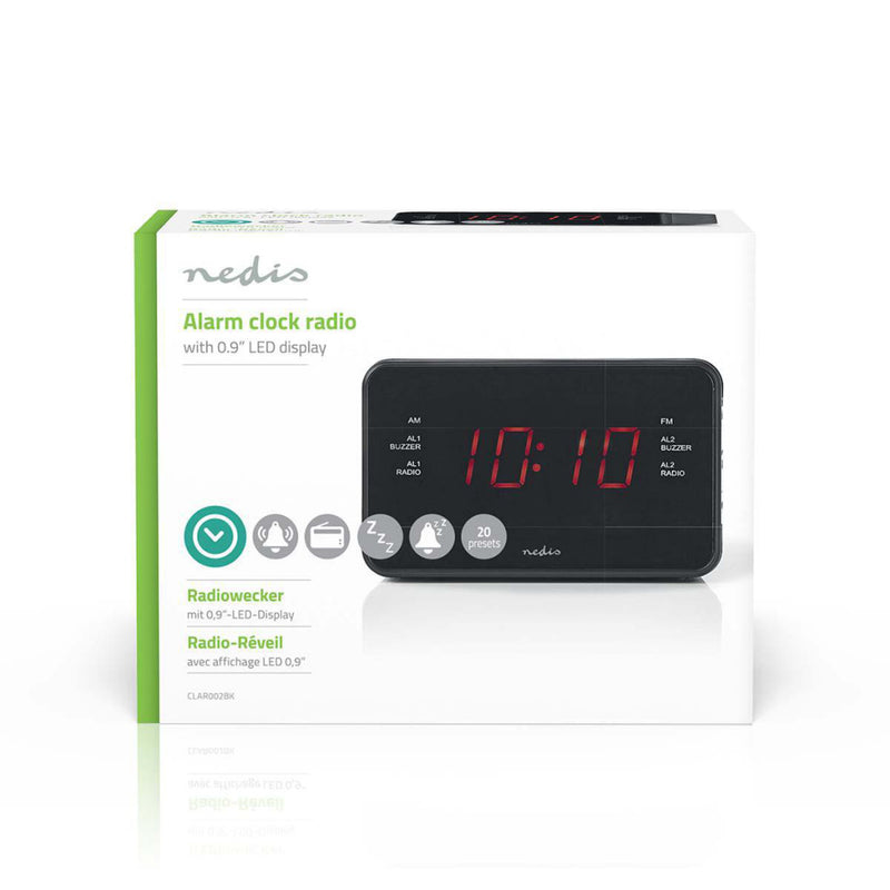 Nedis CLAR002BK Digitale Wekkerradio Led Van 0,9&quot; Fm 20 Voorkeuze-instellingen Sluimeren