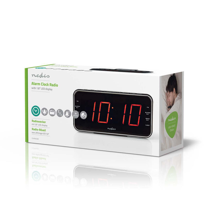 Nedis CLAR004BK Digitale Wekkerradio Led Van 1,8" Fm 20 Voorkeuze-instellingen Sluimeren