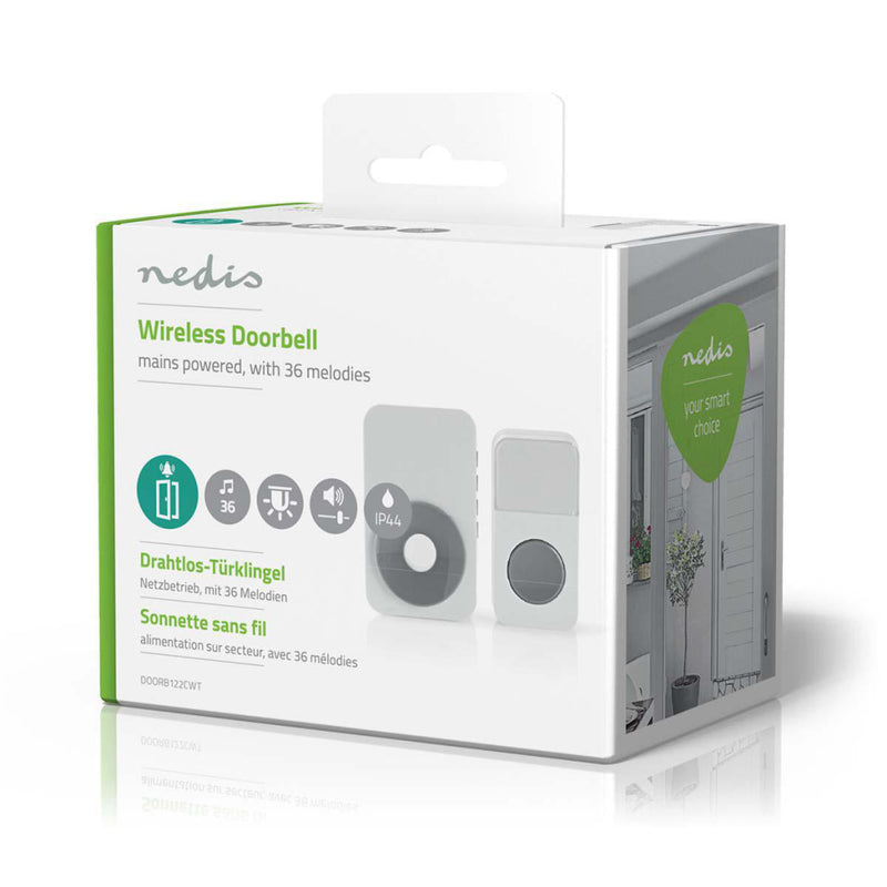 Nedis DOORB122CWT Draadloze Deurbelset Werkt Op Stroom 36 Melodie&euml;n