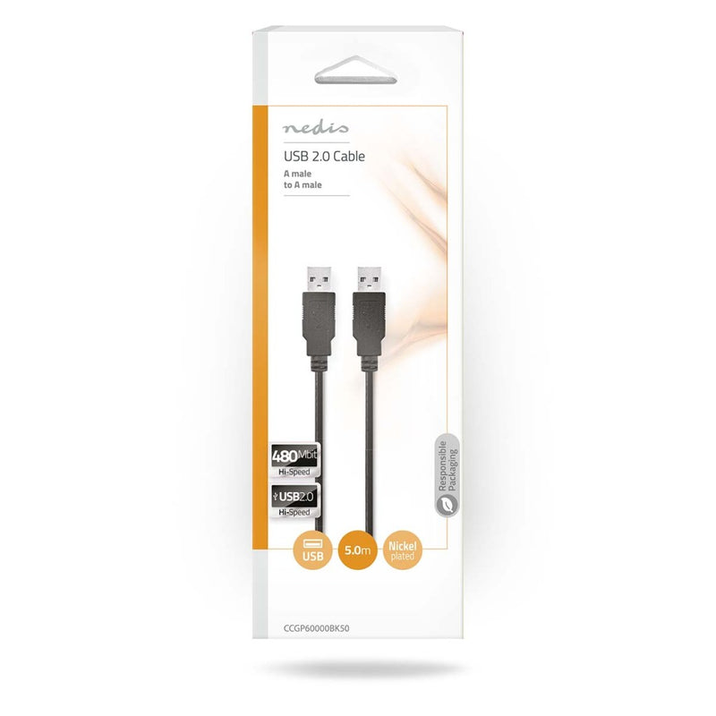 Nedis CCGP60000BK50 Usb-kabel Usb 2.0 Usb-a Male Usb-a Male 480 Mbps Vernikkeld 5.00 M Rond Pvc Zwa