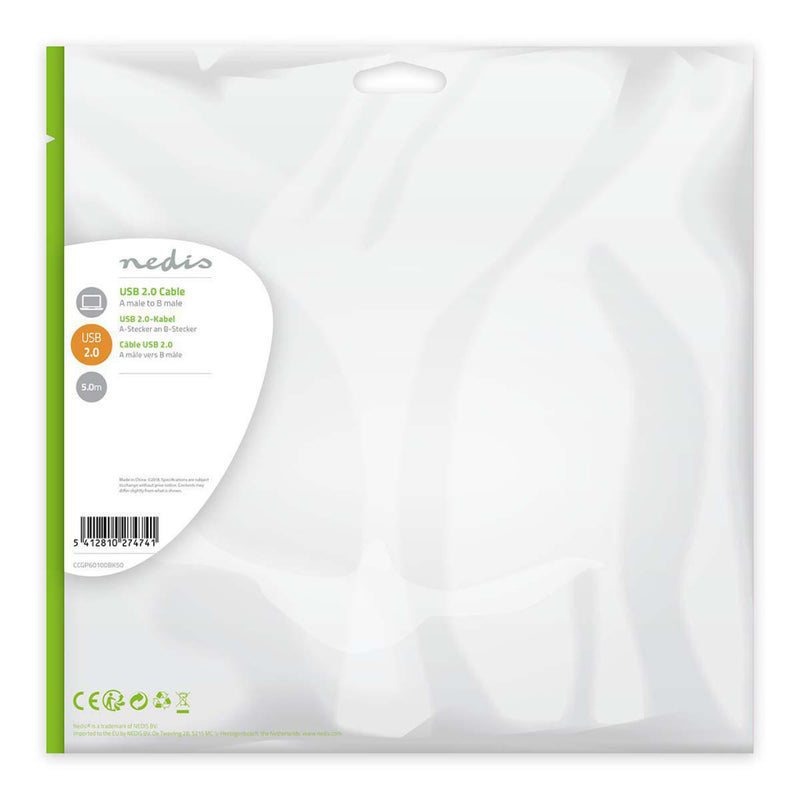 Nedis CCGP60100BK50 Usb 2.0-kabel A Male - B Male 5,0 M Zwart