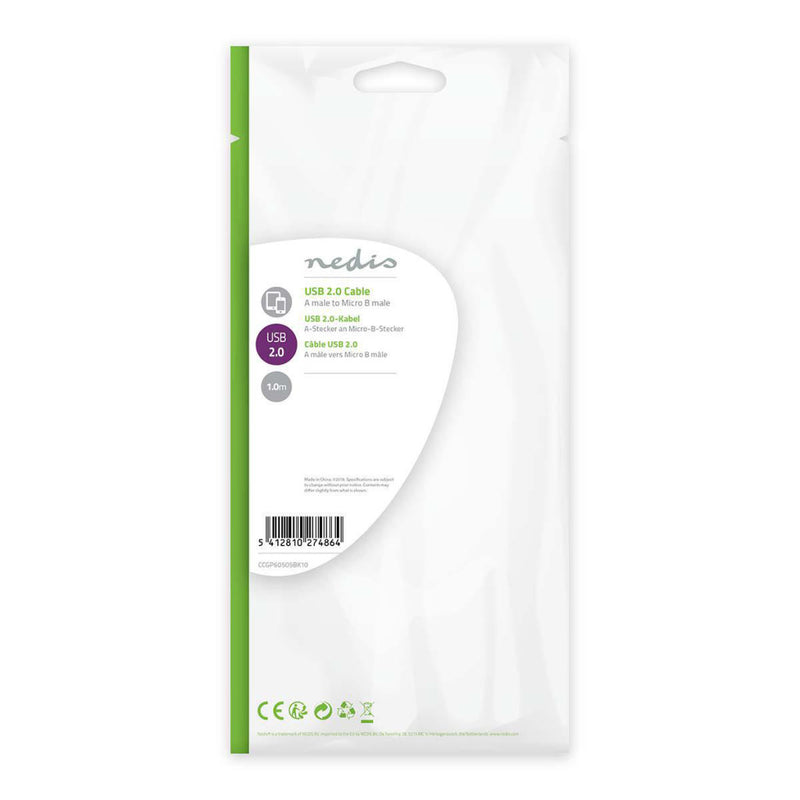 Nedis CCGP60505BK10 Platte Usb 2.0-kabel A Male - Micro-b Male 1,0 M Zwart