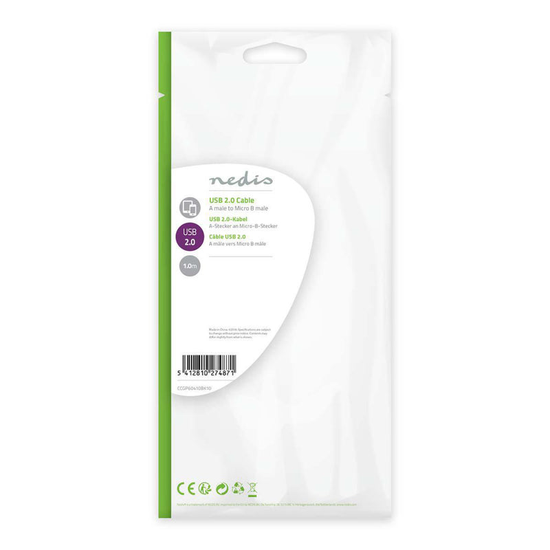 Nedis CCGP60410BK10 Platte Usb 2.0-kabel A Male - Micro-b Male 1,0 M Zwart