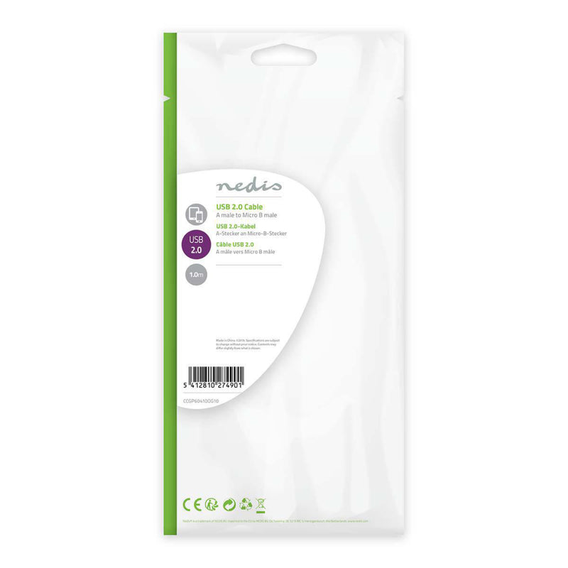 Nedis CCGP60410OG10 Usb-kabel Usb 2.0 Usb-a Male Usb Micro-b Male 480 Mbps Vernikkeld 1.00 M Plat P