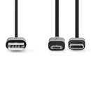 Nedis CCGP60610BK10 2-in-1 Sync And Charge-kabel Usb-a Male - Micro-b Male / Type-c? Male 1,0 M Zwa