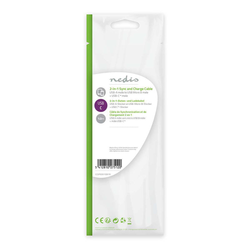 Nedis CCGP60610BK10 2-in-1 Sync And Charge-kabel Usb-a Male - Micro-b Male / Type-c? Male 1,0 M Zwa