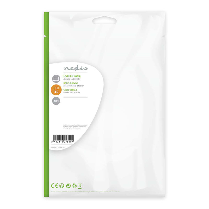 Nedis CCGP61100BU20 Usb-kabel Usb 3.2 Gen 1 Usb-a Male Usb-b Male 5 Gbps Vernikkeld 2.00 M Rond Pvc